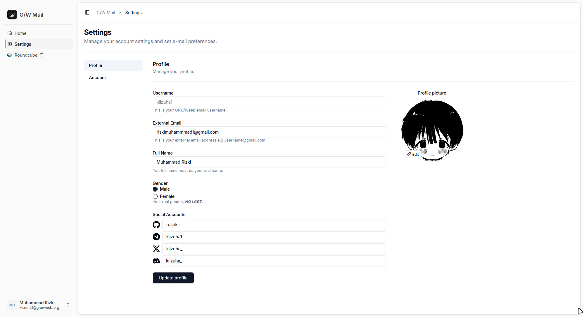 GNU/Weeb Mail Settings